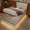 OKWISH Polsterbett Stauraumbett Funktionsbett (mit hydraulischem Stauraum & LED – höhenverstellbares Kopfteil + USB/Type-C, 90x200 cm), ohne Matratze Bild 2