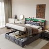 Furnishings Home Stauraumbett LED Beleuchtung Ladefunktion hydraulisches Doppelbett (1-tlg), 2 USB + 1 TYPE-C + 1 Steckdose,140x200 cm, Samt Bild 2