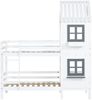 Haus-Etagenbett Kinder 90x200 mit Fenster, Leiter und Handlauf, aus Kiefer Holz, Spielbett fürs Kinderzimmer, weiß-grau Bild 5