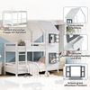 Haus-Etagenbett Kinder 90x200 mit Fenster, Leiter und Handlauf, aus Kiefer Holz, Spielbett fürs Kinderzimmer, weiß-grau Bild 5