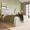 Merax LED 140x200 Hydraulisches Polsterbett aus Kunstleder Funktionsbett Doppelbett mit Lattenrost Weiß Bild 4
