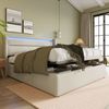 Merax LED 140x200 Hydraulisches Polsterbett aus Kunstleder Funktionsbett Doppelbett mit Lattenrost Weiß Bild 3