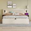 Polsterbett 160x200 cm Retro Design mit Nachttischen, Leselampen,USB/Type-C Ladefunktion & Stauraum,Samt Beige Bild 5