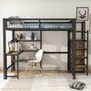 Hochbett, 140*200 cm, Eisenbett, Ablageleiter, mehrere Regale, Ohne Matratze, Einbauschrank, Schreibtisch, schwarz Bild 3