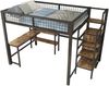 Hochbett, 140*200 cm, Eisenbett, Ablageleiter, mehrere Regale, Ohne Matratze, Einbauschrank, Schreibtisch, schwarz Bild 5