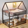 Merax Haus-Etagenbett Hochbett, Kinderbett 140x200cm Hausbett mit Zaun und LED-Licht, Schwarz Bild 5