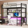 Hochbett 90x200 cm mit Schreibtisch, Regal, USB & Steckdose – Metallbett in Schwarz Bild 4