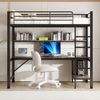 Hochbett 90x200 cm mit Schreibtisch, Regal, USB & Steckdose – Metallbett in Schwarz Bild 3