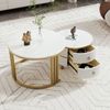 Couchtisch 2-teilig Set rund mit Marmormuster Gold und Weiß Hochglanz Tischplatte mit Schubladen Stauraum Bild 3