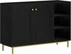 Badezimmerschrank, Badschrank, Küchenschrank mit 2 Türen, Beistellschrank, Sideboard mit offenem Fach, Kommode, verstellbare Ablage, Badezimmer, 35 x 100 x 75 cm, Schwarz Bild 2