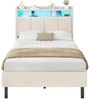 MSMASK Polsterbett mit integrierter LED-Beleuchtung und Ladestation, Stauraumbett (Ohne Matratze), Jugendbett Einzelbett mit Holzlattenrost, 90x200 cm Bild 3
