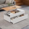 Couchtisch Höhenverstellbarer Kaffeetisch mit Verstecktem Stauraum Wohnzimmertisch mit 2 Schubladen Sofatisch mit halboffenem Stauraum Beistelltisch MDF Weiß + Holzfarbe 100 x 50 x 40 cm Bild 2