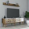 Dmora Fernsehschrank Arsiero, Ständer für Wohnzimmerfernseher, Niedriges Wohnzimmer-Sideboard, TV-Ständerbasis, 140x45h35 cm, Walnuss und Weiß Bild 2