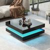 Couchtisch, quadratisch, mit App-LED-Licht & futuristischem Design, 70x70x36 cm, Schwarz Bild 2