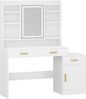 Schminktisch, Große Tischplatte mit Spiegel, 3 Schubladen und 1 Schrank, Offene Mehrstufige Regale, für Schlafzimmer, Garderobe, 40 x 130 x 149 cm, Weiß Bild 2