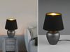 Kleine LED Tischleuchte mit Keramikfuß & Stoffschirm Schwarz Gold, Höhe 26cm Bild 3