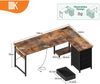 ODK Eckschreibtisch L Form Vintage-Braun 155x110 cm, Schubladen, Steckdosen, USB Bild 3