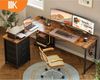 ODK Eckschreibtisch L Form Vintage-Braun 155x110 cm, Schubladen, Steckdosen, USB Bild 2