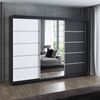 A&J MöbelLand 'Viluno' Schwebetürenschrank mit 4 Schubladen und Spiegel, Spanplatte, 215 x 59,5 x 200 cm, Weiß / Schwarz / Schwarz / Weiß Bild 2