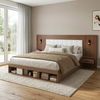 Merax Doppelbett 180*200cm, Stauraumbett, holzbett, Jugendbett, mit USB& Type-C-Ladestation und Leselampe, mit 2 Nachttische, Walnussholzfarbe Bild 3
