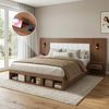 Merax Doppelbett 180*200cm, Stauraumbett, holzbett, Jugendbett, mit USB& Type-C-Ladestation und Leselampe, mit 2 Nachttische, Walnussholzfarbe Bild 2