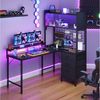 HOMALL Schreibtisch L-förmiger Gamingtisch mit Regal, LED-Leuchten, Steckdose & Schubladen (Maße: 115 cm, mit Vitrine, 4 Stoffschubladen und Haken, links oder rechts montierbar) Bild 2