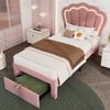 Kindereinzelbett 90×190 cm aus Samt-Stoff mit LED-Beleuchtung und einer Schublade, rosa Bild 3