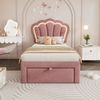 Kindereinzelbett 90×190 cm aus Samt-Stoff mit LED-Beleuchtung und einer Schublade, rosa Bild 2