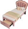 Kindereinzelbett 90×190 cm aus Samt-Stoff mit LED-Beleuchtung und einer Schublade, rosa Bild 5