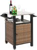 Flieks Outdoor Beistelltisch mit Rollen, Wicker Kücheninsel Barwagen, Edelstahl-Tischplatte, ausziehbar, mobil, braun Bild 2