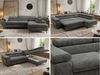 MKS Möbel 'Pablo L-Form' Ecksofa mit Schlaffunktion, verstellbare Kopfstützen, Grau, Schenille grob, ohne Topper, Rechts Bild 2