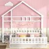 Bett 140x200 cm Hausbett aus Kiefernholz mit Geländer und Nachttisch Bild 2
