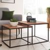 Wohnzimmertisch 2er Set Akazie Massivholz / Metall Beistelltisch Eckig, Design Couchtisch mit Metallbeine Sofatisch, Tischset 2-teilig Satztisch Bild 2