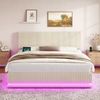 Polsterbett 180×200 cm mit LED, USB-C und Stauraum, höhenverstellbares Kopfteil, Beige, ohne Matratze Bild 2