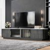 TV-Lowboard 160 x 40 x 38,5 cm mit 4 Schubladen & 2 Glastüren – TV-Schrank aus MDF in Grau Bild 2