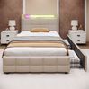 Polsterbett 90x200 cm mit Matratze, USB, Steckdosen, LED und 2 Schubladen – Einzelbett in Beige Bild 4