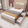 Polsterbett 90x200 cm mit Matratze, USB, Steckdosen, LED und 2 Schubladen – Einzelbett in Beige Bild 5