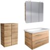 FACKELMANN MILANO Badmöbel Set 4-teilig 88 cm breit, Braun hell, Waschbecken Keramik Weiß + LED Spiegelschrank + Doppel Midischrank Bild 1
