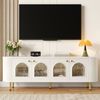 TV-Schrank Lowboard mit 4 Glastüren, goldene Griffe/Beine, 170x35x55 cm, Weiß-Gold Bild 2