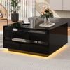 Couchtisch 70 x 70 x 38 cm, höhenverstellbare Platte bis 53 cm, Hochglanz mit LED und Stauraum Bild 2