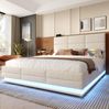 Polsterbett, Samt mit LED & USB-Anschluss, 160x200 cm, Beige, ohne Matratze Bild 5