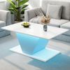 Couchtisch 100x50x46 cm mit LED-Beleuchtung und Hochglanzoberfläche,moderner Wohnzimmertisch in Weiß mit V-förmigem Design Bild 3