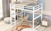 Bett 140x200 cm aus Kiefer mit Stauraum und Schreibtisch – platzsparendes Hochbett in Antique White Bild 4