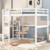 Bett 140x200 cm aus Kiefer mit Stauraum und Schreibtisch – platzsparendes Hochbett in Antique White Bild 2
