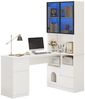 MODFU Hochschrank Eckschreibtisch mit LED-Vitrine (Ecktisch, Highboard, 1-St, 3 Schubladen, 4 Türen, offenen Fächern, Haustierfach) mit Kabeldurchlass, eingebautem Bücherregal Bild 3