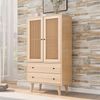 Sideboard, mit PE-Rattantüren, 2 Schubladen & Massivholzfüßen, 60x40x120 cm, Eiche Bild 2