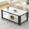 Couchtisch 114x64x46 cm mit Marmoroptik, 2 Ablagen, Metallgestell, Weiß/Schwarz Bild 3