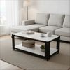 Couchtisch 114x64x46 cm mit Marmoroptik, 2 Ablagen, Metallgestell, Weiß/Schwarz Bild 4