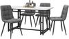 Esstisch-Set 120 × 70 × 74 cm mit 4 Stühlen – MDF-Tischplatte, Samtstühle und Metallgestell in Grau/Schwarz Bild 2