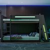 140x200 cm großes Gaming-Etagenbett aus Holz mit Schreibtisch, zwei Ablagefächern, USB-Anschluss und LED-Beleuchtung, Schwarz+Grün Bild 4